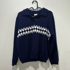 Vintage Navy Blue Argyle Sweater